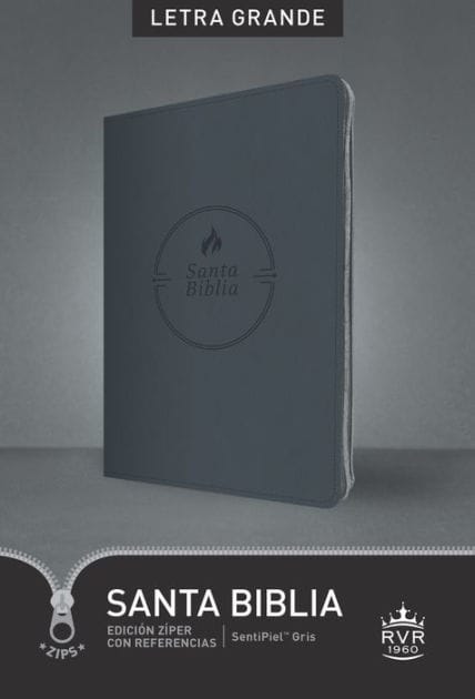 Santa Biblia RVR60, Edición zíper con referencias, letra grande (SentiPiel, Gris, Letra Roja)