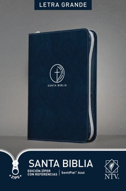 Santa Biblia NTV, Edición zíper con referencias, letra grande (SentiPiel, Azul, Letra Roja)