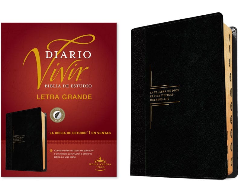 Biblia de estudio del diario vivir RVR60, letra grande (SentiPiel, Negro/Ónice, Índice, Letra Roja)