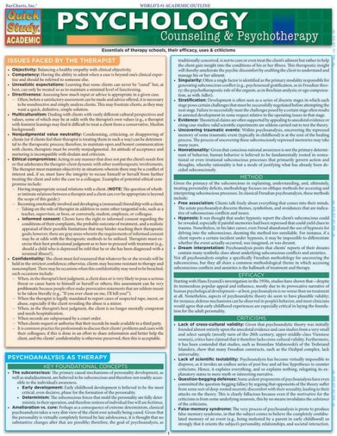 Psychology: Counseling & Psychotherapy QuickStudy Laminated Reference Guide
