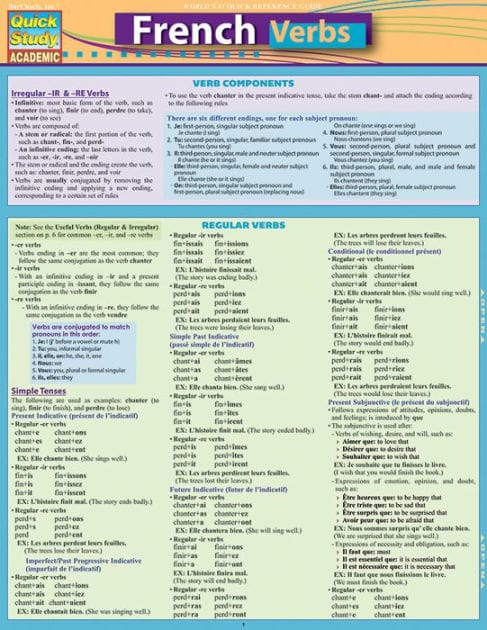 French Verbs: QuickStudy Laminated Reference Guide