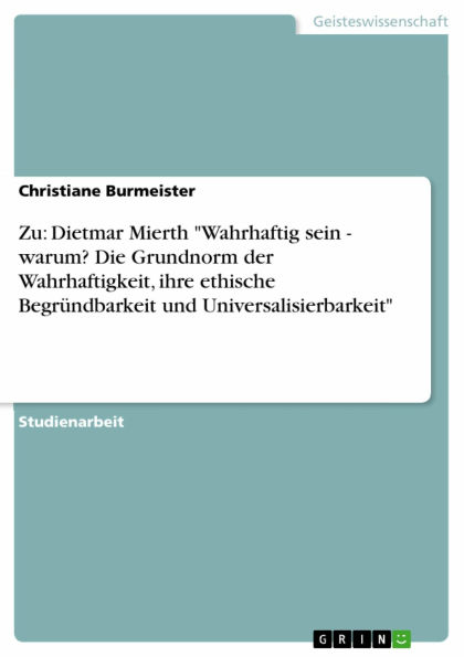 Zu: Dietmar Mierth 'Wahrhaftig 9783638504836 Img1